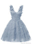 Dusty Blue 3D Butterfly Lace Applique Tulle Homecoming Dress for Teens Sweetheart Mini Short Prom Dresses