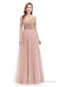 Dusty Pink Crystal Sparkle Starry Prom Dresses with Straps Backless
