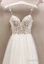 White Tulle Long A-Line Prom Dresses with Lace