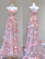 Elegant A Line Strapless Tulle Floral Pink Prom Dress