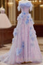 Elegant A Line Strapless Tulle Floral Prom Dress