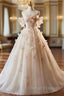 Elegant A-Line Tulle Floor Length Prom Dress, Champagne Off The Shoulder Party Dress