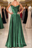 Elegant Backless Green Satin Long Prom Dress, Backless Green Formal Graduation Evening Dress