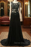 Elegant Black Long Evening Dress Beading Chiffon Sleeveless