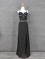 Elegant Black Spaghetti Strap Sequin Beaded Split Chiffon Long Prom Dress Evening Dress