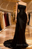 Elegant Black Split Mermaid Beading Prom Dress