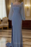 Elegant Blue Sequins Feathers Evening Dress Long Slit Prom Dress Party Gown