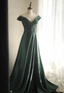 Elegant Dark Green A-Line Off-Shoulder Sequined Satin Long Prom Dress Evening Dress