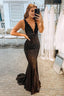 Elegant Glitter Rhinestone Black Lace Long Prom Dress