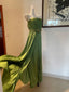 Elegant Green A-Line Spaghetti Strap Pleated Beaded Satin Long Prom Dress Evening Dress Bridesmaid Dress