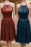 Elegant Halter Lace Teal Cocktail Dress,Fancy Short Dress Prom