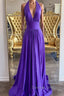 Elegant Halter Neck Backless Purple Long Prom Dress, Backless Purple Formal Graduation Evening Dress