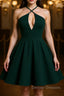 Elegant Halter Neck Dark Green Short Prom Dress, Dark Green Formal Graduation Homecoming Dress