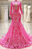 Elegant Hot Pink Mermaid Prom Dress Sequin Evening Party Dress Pageant Dress for Women