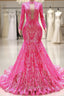 Elegant Hot Pink Mermaid Prom Dress Sequin Evening Party Dress Pageant Dress for Women