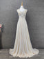 Elegant Ivory Cap-Sleeve Pearl Lace Chiffon Long Prom Dress Evening Dress
