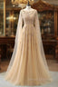 Elegant Jewel Long Sleevess Ruffle Prom Dress with Beadings On Sale