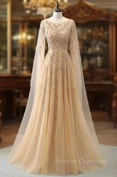 Elegant Jewel Long Sleevess Ruffle Prom Dress with Beadings On Sale