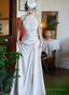 Elegant Lace and Satin Halter Long Wedding Party Dress, Long Formal Gowns