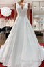 Elegant Long A-line V Neck Satin Ruffles Open Back Wedding Dress