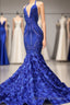 Elegant Long Mermaid Halter Satin Lace Backless Prom Dress