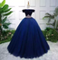 Elegant Navy Blue Off-The-Shoulder Velvet Tulle Ball Gown Evening Dress Sweet 16 Dress