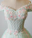 Elegant Off Shoulder Light Green Tulle Sweet 16 Dress, Long Formal Gown
