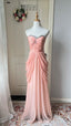 Elegant Pink Heart Neckline Rhinestone Chiffon Long Prom Dress Evening Dress
