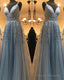Elegant Prom Dresses Tulle V Neck Lace Embroidery