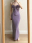 Elegant Purple Mermaid 3D Flower Bow Thin Strap Satin Long Prom Dress Evening Dress Bridesmaid Dress