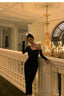 Elegant Sheath One Shoulder Black Prom Dresses Birthday Outfits Evening Gown