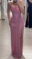 Elegant Sheath Strapless Pink Sequin Slit Long Prom Dress Party Dress 22Th Birthday Outfits Graduation Dress