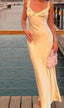 Elegant Sheath Straps Floor-Length Satin Long Yellow Evening Dress Prom Dress