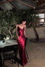 Elegant Spaghetti Straps Burgundy Satin Long Prom Dress Evening Dress