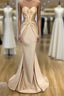 Elegant Sweetheart Champagne Prom Dress Mermaid Long With Crystals