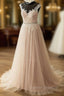 Elegant Tulle Lace Long Prom Dress, A-Line Scoop Neckline Evening Dress