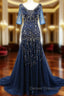 Elegant V-neck Beadings 1/2 Sleeves Mother Of The Bride Dress