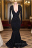 Elegant V-Neck Long Sleevess Appliques Sequins Mermaid Zipper Prom Dress