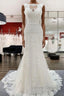 Elegant White Long Mermaid Tulle Lace Open Back Wedding Dress