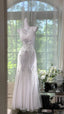 Elegant White Mermaid Strapless V-Neck Beaded Chiffon Long Prom Dress Evening Dress