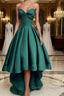 Emerald Green High Low Satin Prom Dress, Emerald Green High Low Formal Graduation Dress