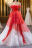 Red and White off the Shoulder Tired Prom Dress, Puffy Formal Party Dress