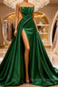 Long A-line Strapless Split Front Sleeveless Prom Dress