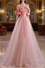 Fairy A Line Off The Shoulder Pink Tulle Prom Dress For Teens