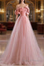 Fairy A Line Off The Shoulder Pink Tulle Prom Dress For Teens