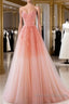 Fairy A Line Strapless Ombre Pink Tulle Prom Dress For Teens