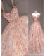 Fairy A Line Strapless Pink Sequin Long Prom Dresses Evening Dress