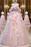 Fairy Ball Gown Strapless Pink Tulle Prom Dress Long Party Dress