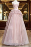 Fairy Ball Gown Straps Pink Tulle Prom Dress Long Party Dress