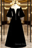 Fancy Black Velvet Horn Sleeve Illusion Prom Dress
